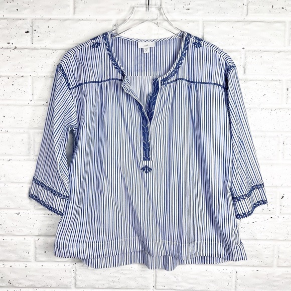 JJILL Blue Embroidered Boho Pullover Top 100% Cotton - Picture 1 of 9